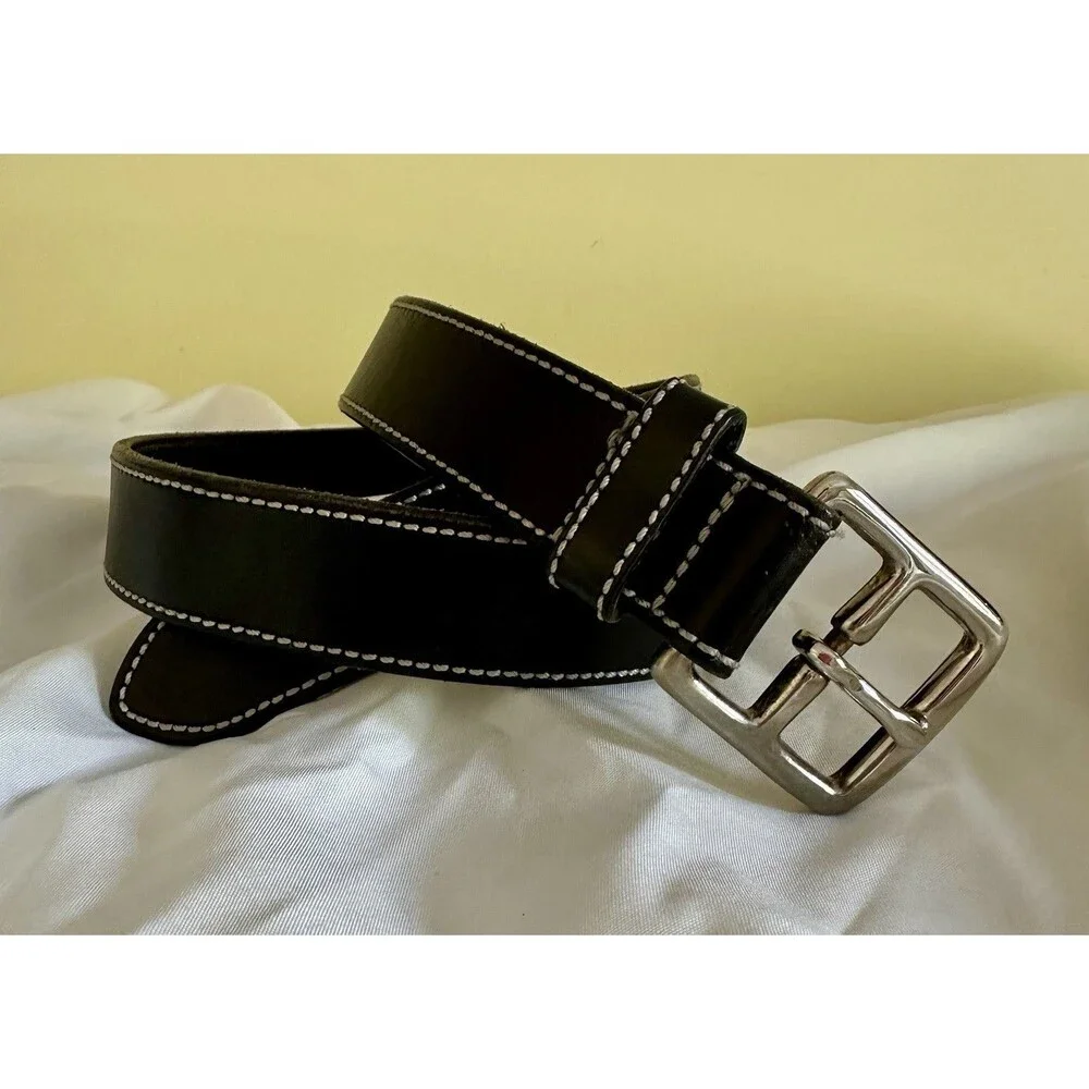 Ann Taylor Vintage M 34-36 Black Leather Belt with Silver Tone Buckle